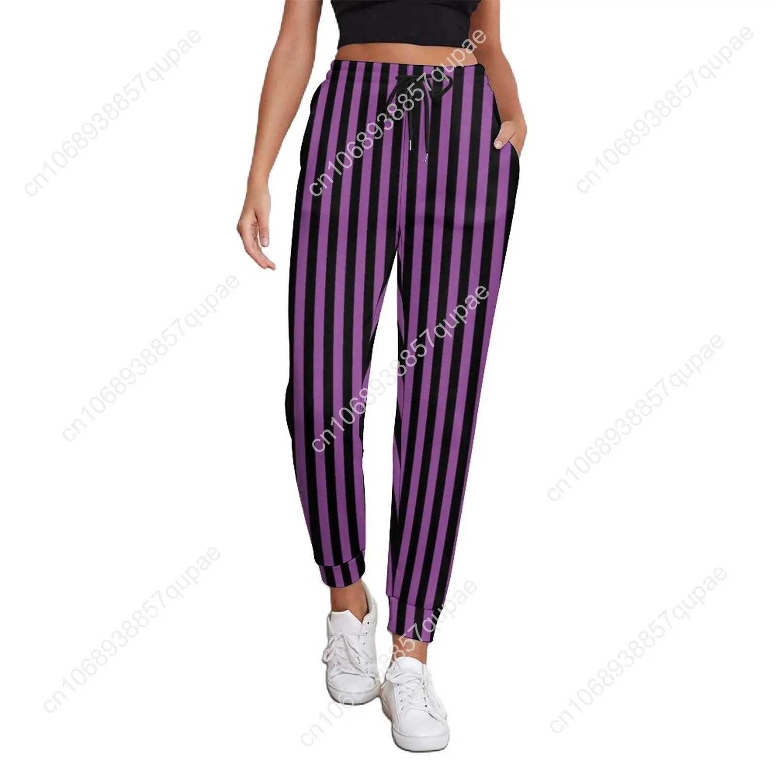 Black White Striped Pants Woman Vertical Lines Print Street Wear Sweatpants Spring Trendy Custom Trousers Big Size