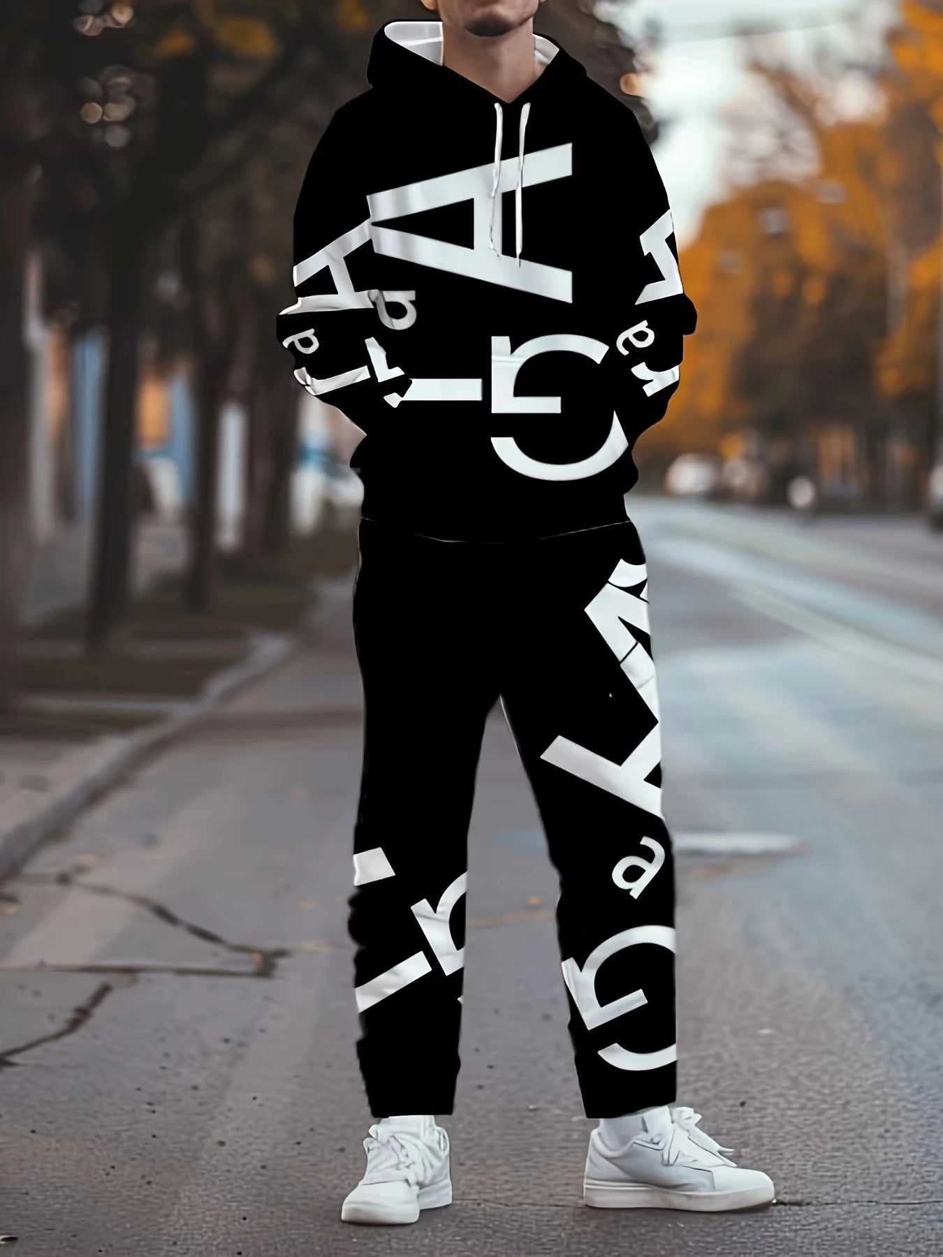 Men's Casual Fashionable Streetwear Hoodie Set Spring Autumn 2025 Collection with Letter Prints