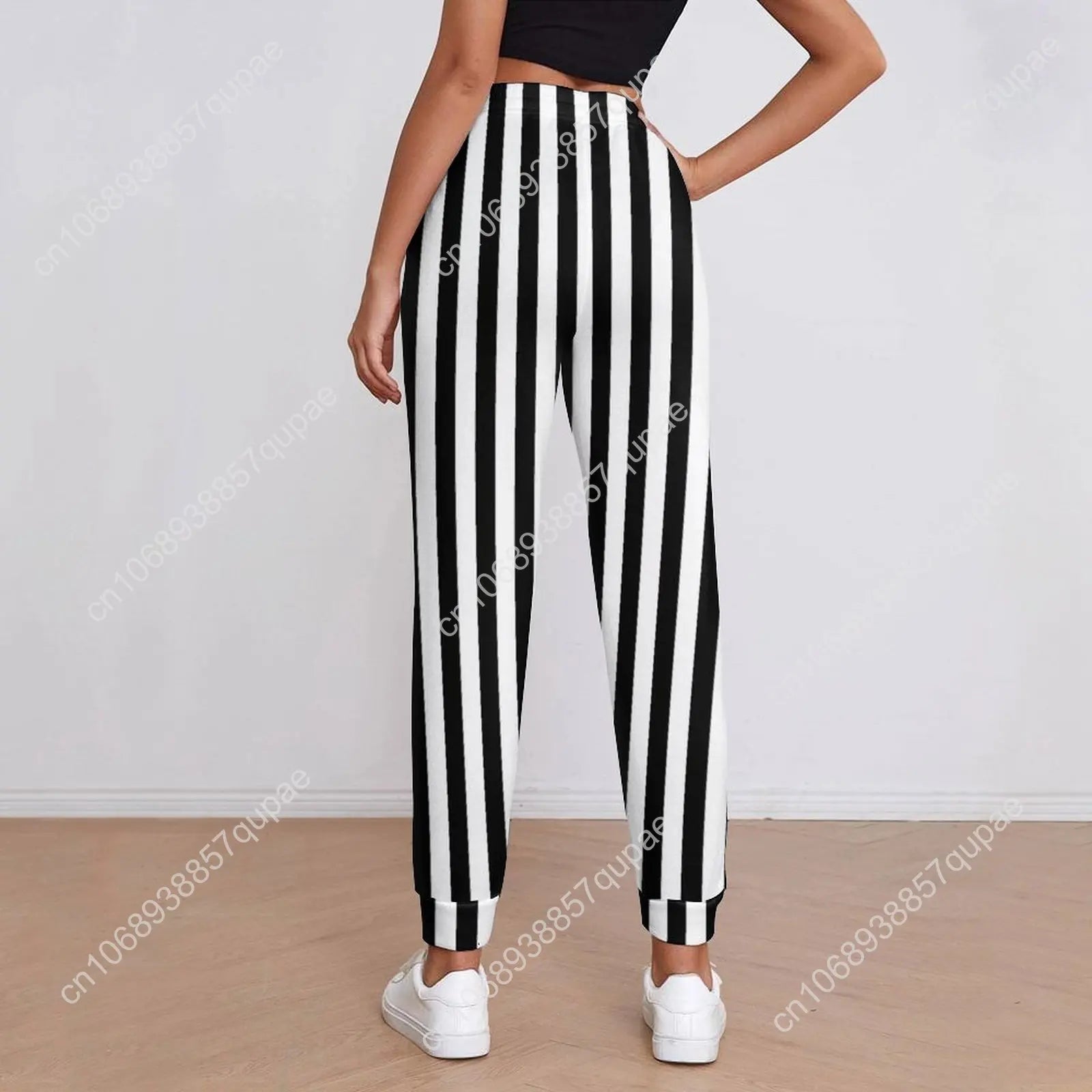 Black White Striped Pants Woman Vertical Lines Print Street Wear Sweatpants Spring Trendy Custom Trousers Big Size