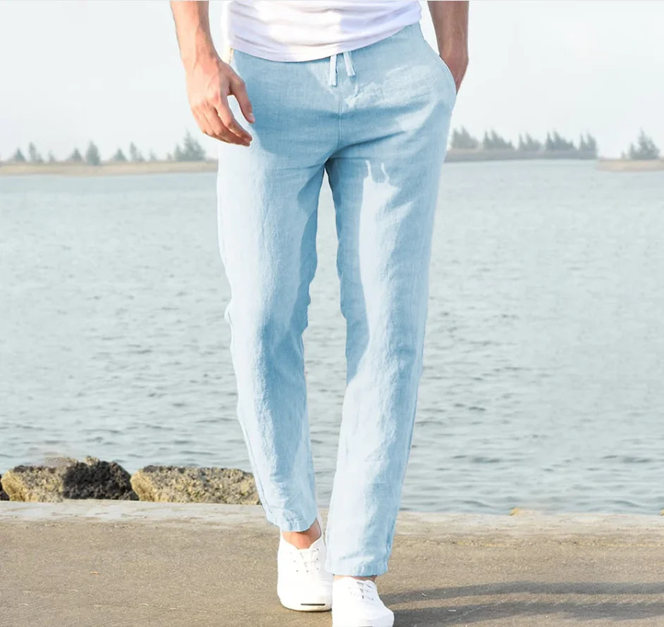 2025 Men's linen and cotton trousers, new for autumn, breathable linen trousers of solid colour, sportswear s-5xl