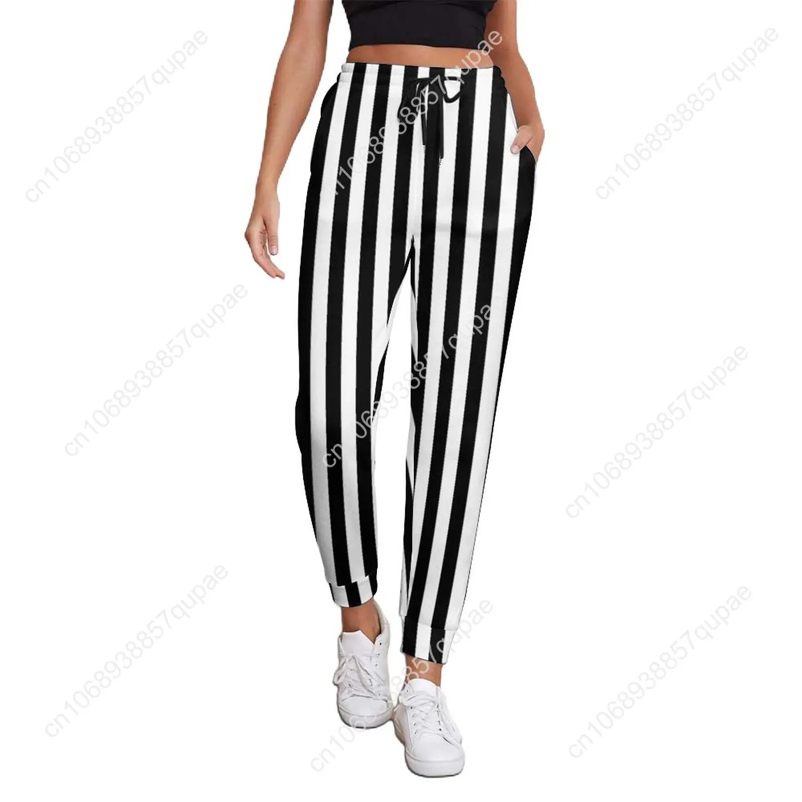 Black White Striped Pants Woman Vertical Lines Print Street Wear Sweatpants Spring Trendy Custom Trousers Big Size