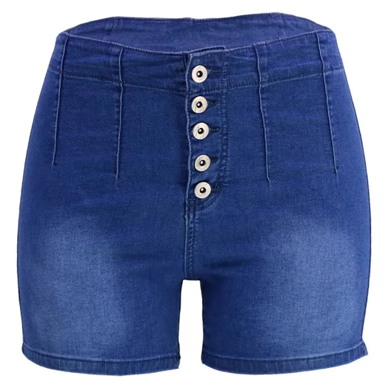 High-quality New Breasted Denim Shorts. Women's Spring Summer Fashionable Washed Casual Straight-leg High-waisted Short Jeans
