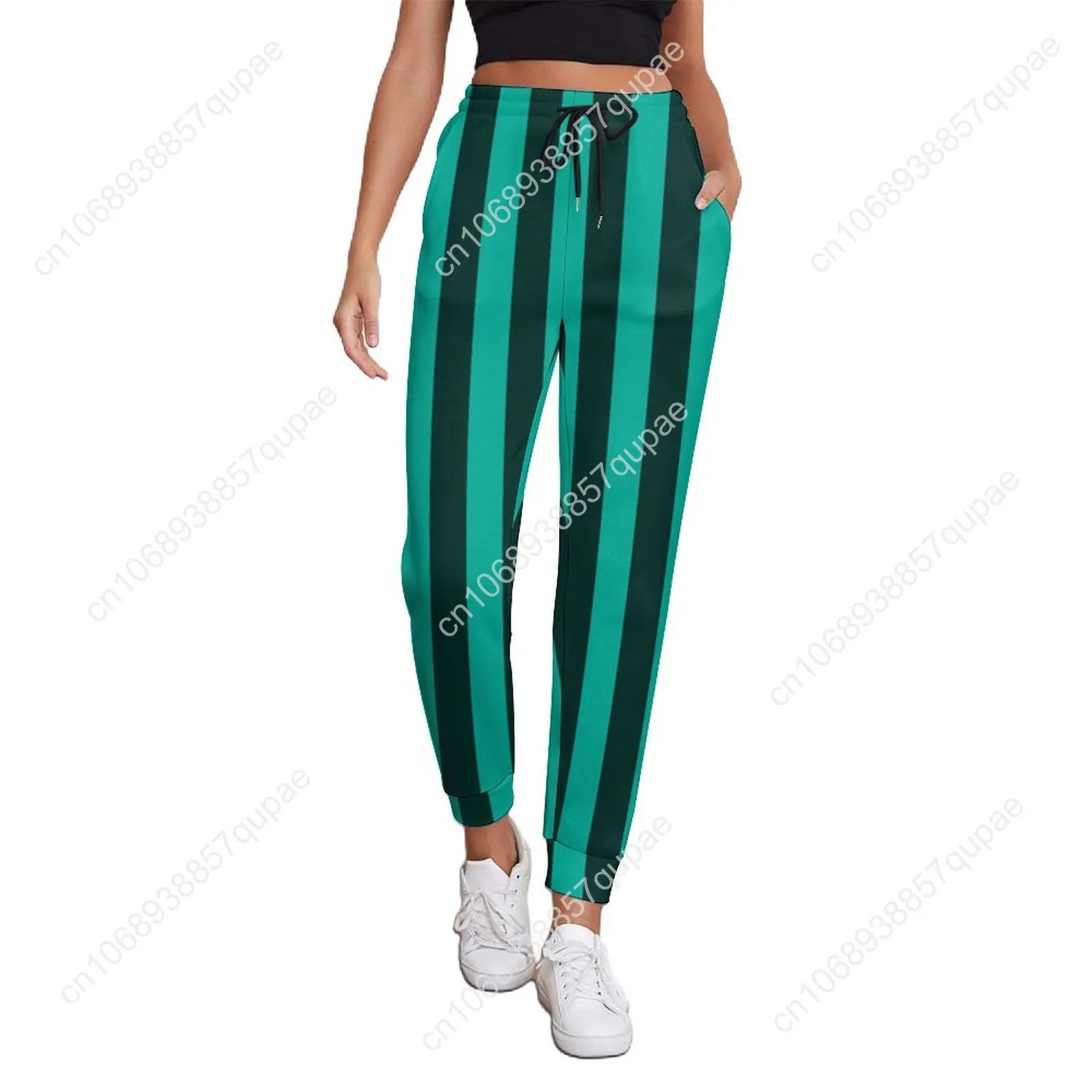Black White Striped Pants Woman Vertical Lines Print Street Wear Sweatpants Spring Trendy Custom Trousers Big Size