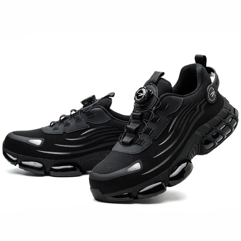 Rotary Button Adjustable Safety Shoes Comfortable Soft Work Sneakers Lightweight Slip Resistant Low Top Steel Toe Boots for Men