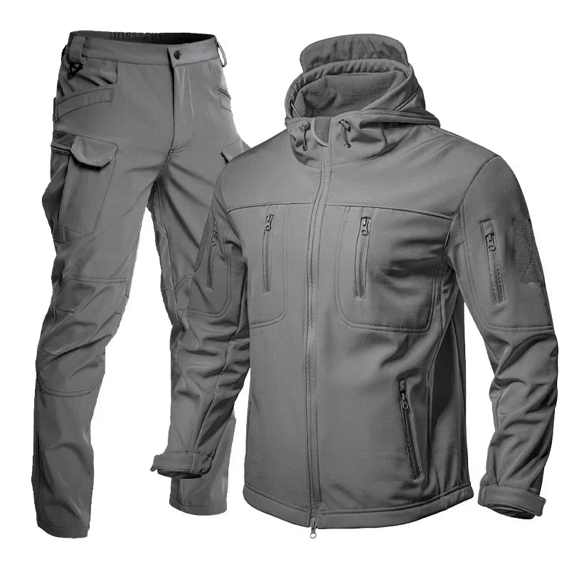 Waterproof Softshell Camouflage Hiking Outerwear Fleece Lined Outdoor Jacket Pants Set Warm Waterproof Winter Mountain Climbing