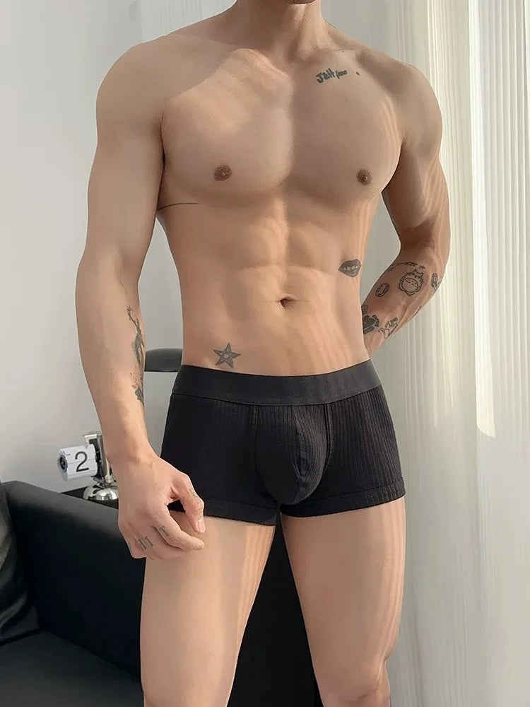 New European and hot-selling pure cotton crotch threaded men's underwear four corners flat corners summer thin breathable 232