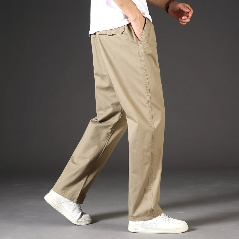 Mens Casual Cargo Pants Loose Fit Spring Autumn Men's Cotton Trousers Sports Many Pockets Wide Leg Straight Pants