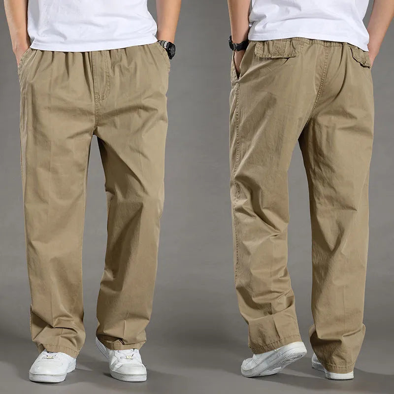 Mens Casual Cargo Pants Loose Fit Spring Autumn Men's Cotton Trousers Sports Many Pockets Wide Leg Straight Pants