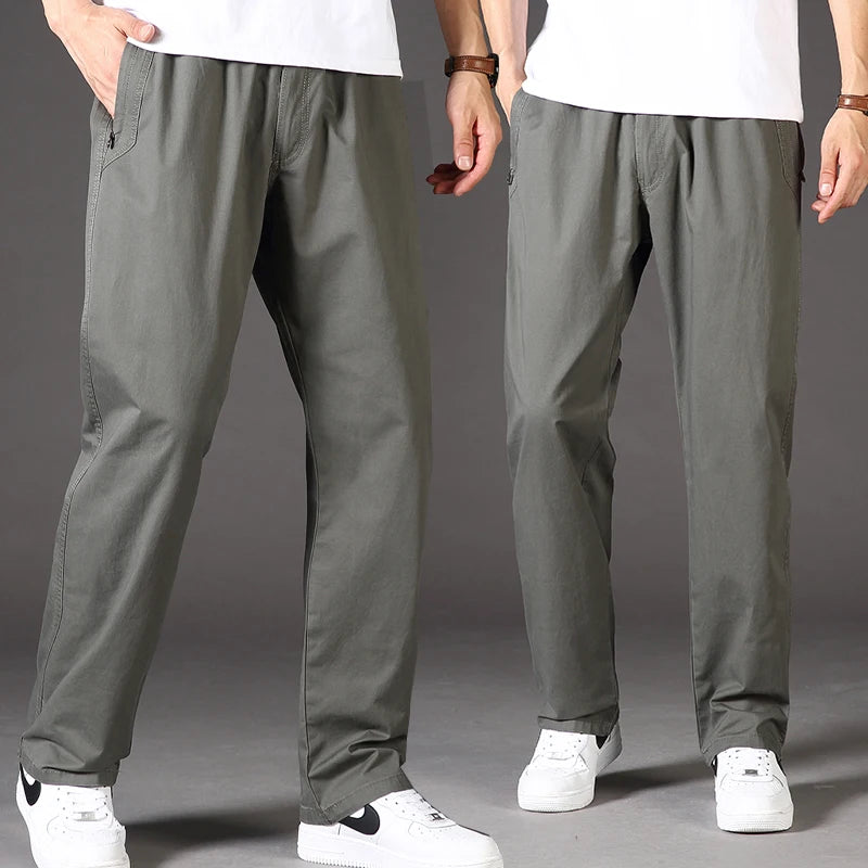 Mens Casual Cargo Pants Loose Fit Spring Autumn Men's Cotton Trousers Sports Many Pockets Wide Leg Straight Pants