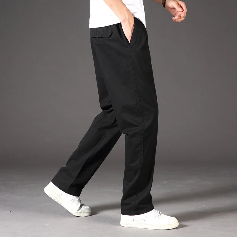 Mens Casual Cargo Pants Loose Fit Spring Autumn Men's Cotton Trousers Sports Many Pockets Wide Leg Straight Pants
