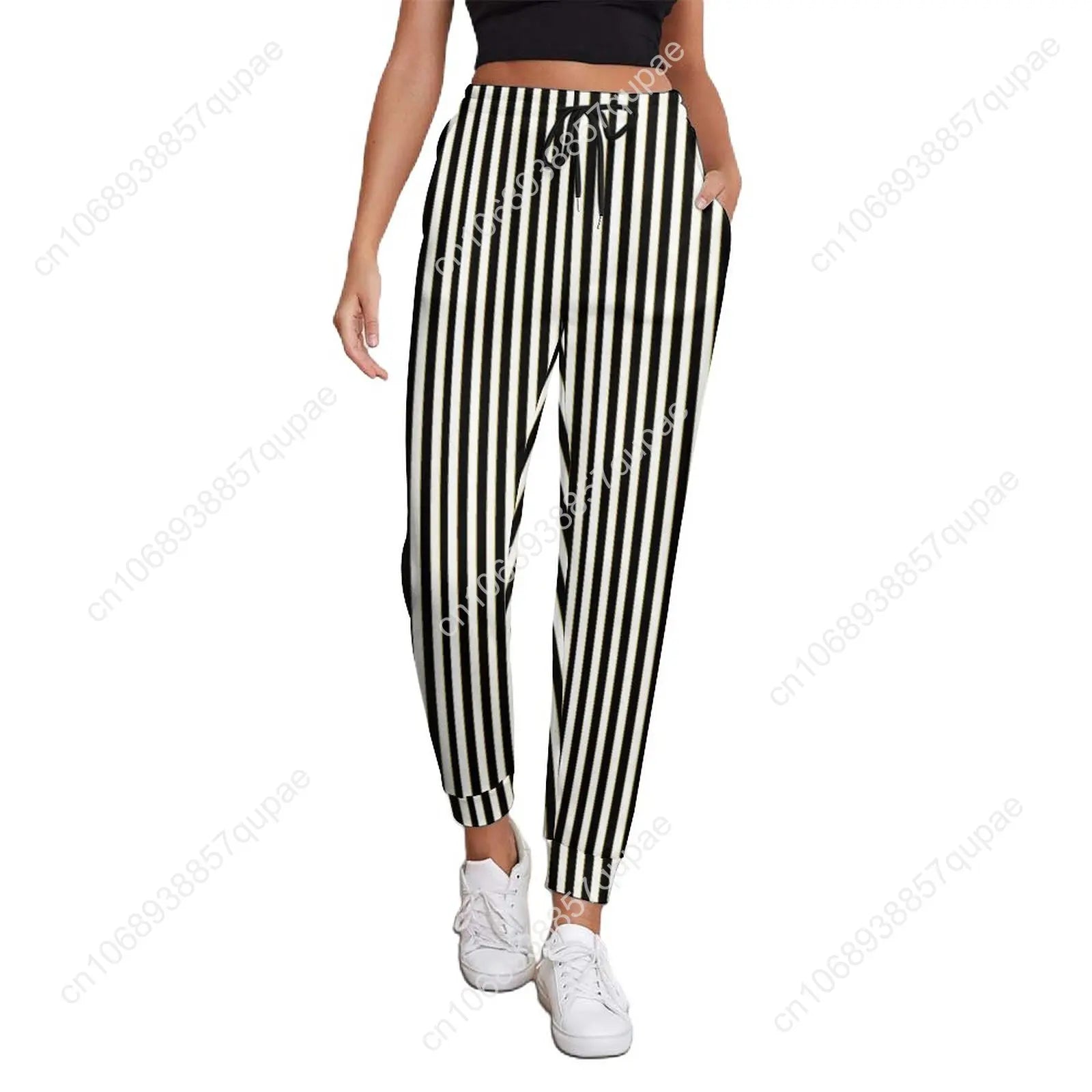 Black White Striped Pants Woman Vertical Lines Print Street Wear Sweatpants Spring Trendy Custom Trousers Big Size