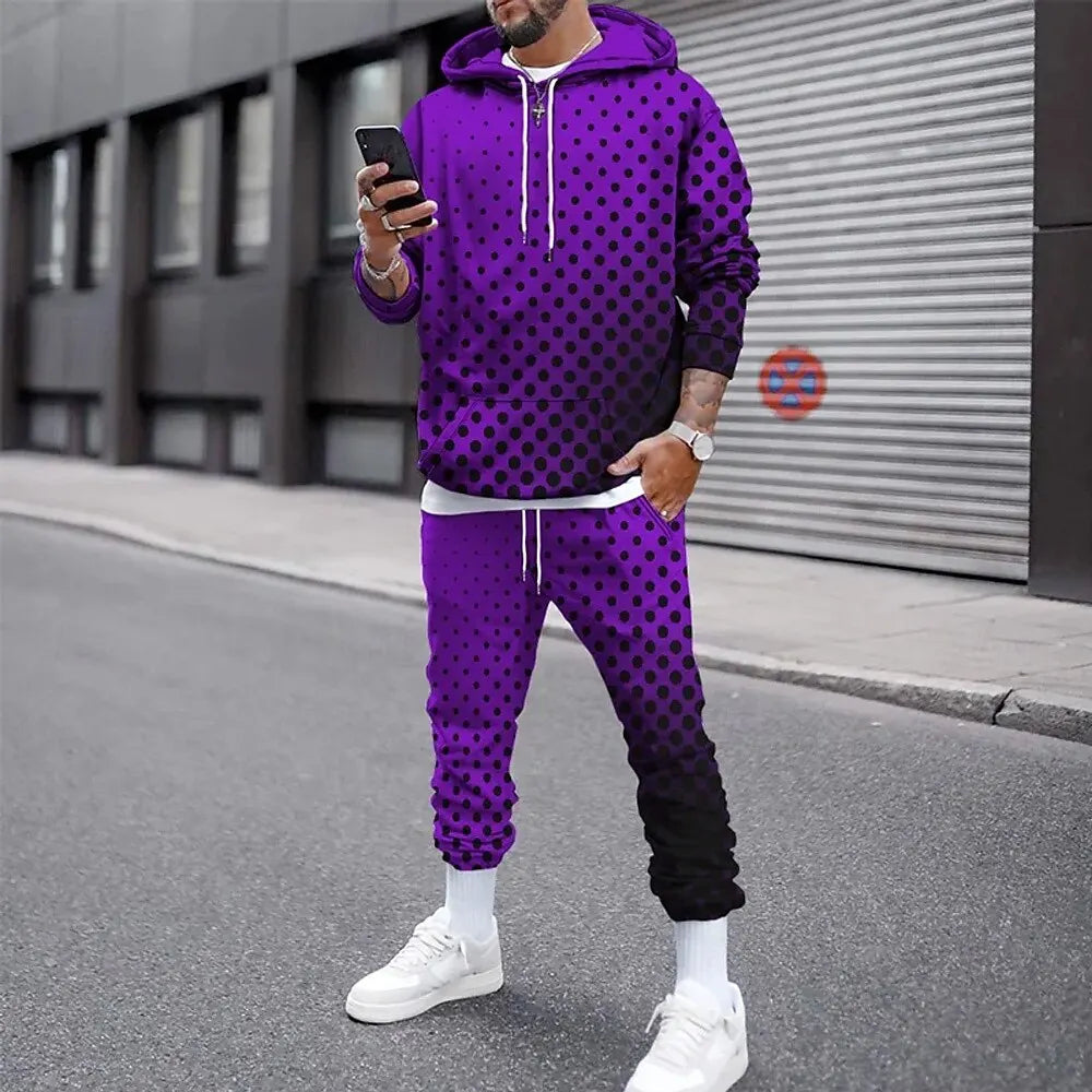 Funny 3D Polka Dot Print Men's Hoodies Set Autumn Winter Casual Sweatshirt Sweatpants 2 Piece Fashion Loose Street Clothing Suit