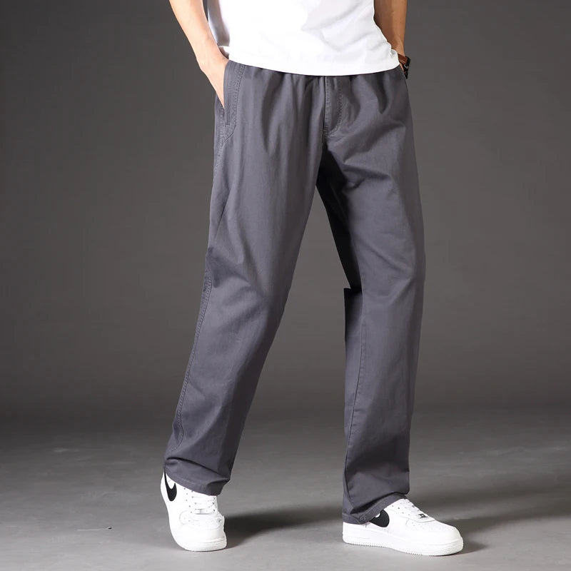Mens Casual Cargo Pants Loose Fit Spring Autumn Men's Cotton Trousers Sports Many Pockets Wide Leg Straight Pants