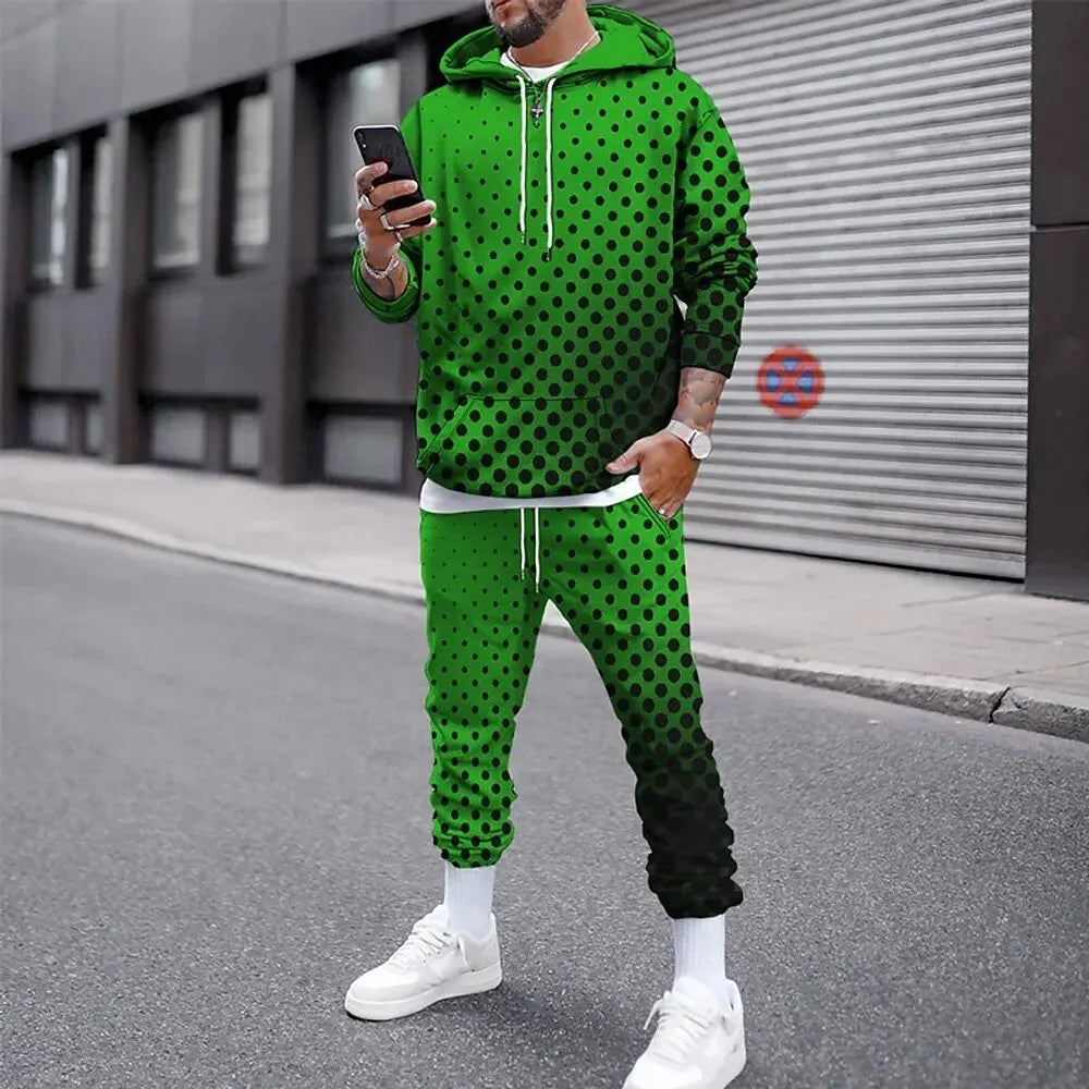Funny 3D Polka Dot Print Men's Hoodies Set Autumn Winter Casual Sweatshirt Sweatpants 2 Piece Fashion Loose Street Clothing Suit
