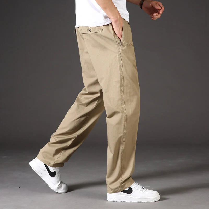 Mens Casual Cargo Pants Loose Fit Spring Autumn Men's Cotton Trousers Sports Many Pockets Wide Leg Straight Pants