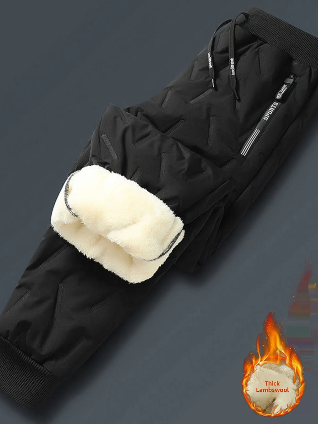 Winter Men's Large Size Casual Lamb Velvet Fce Lined Thiened Outdoor Warm Loose Cuffed Downproof Windproof Cotton Pants