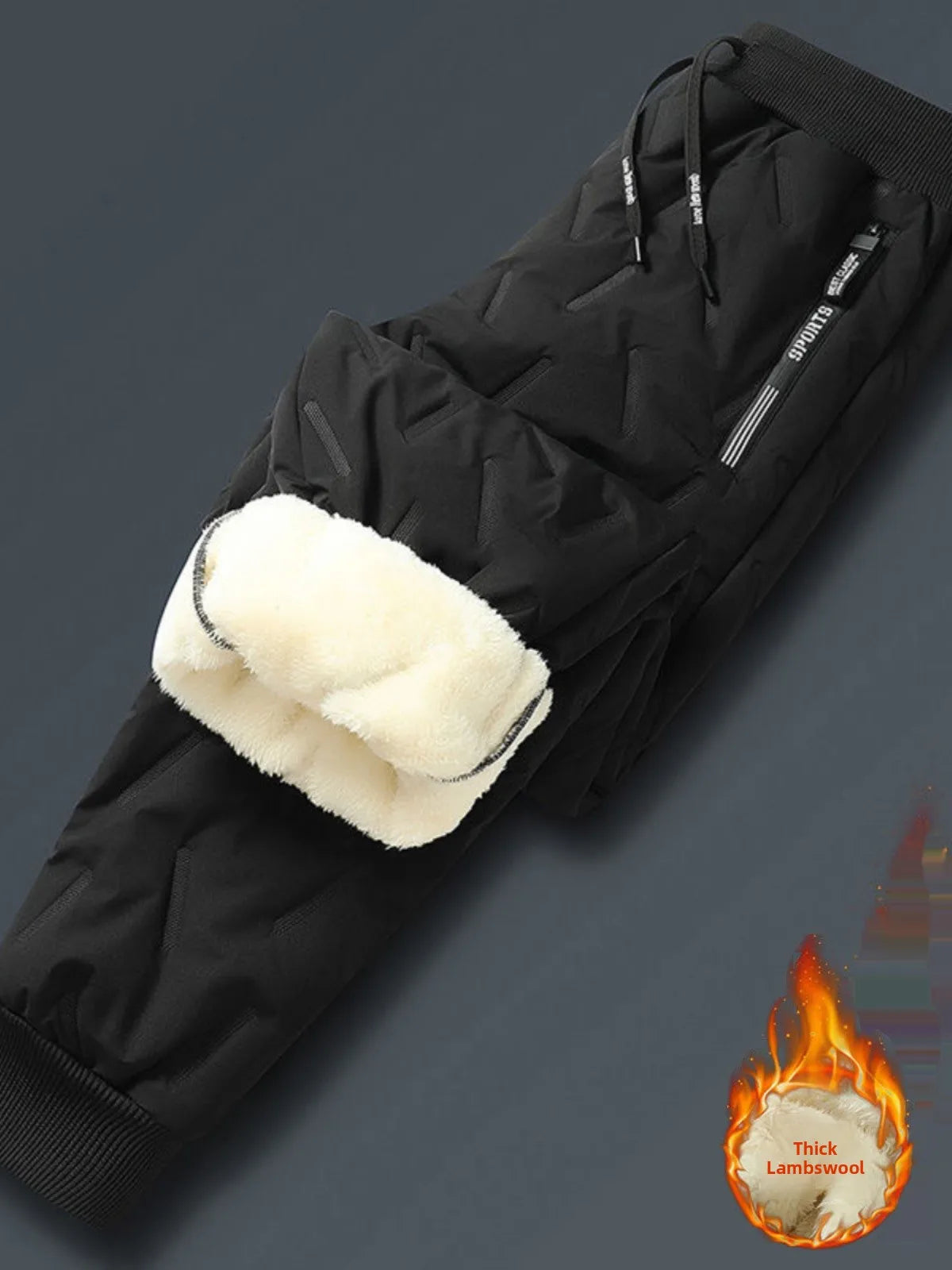 Winter Men's Large Size Casual Lamb Velvet Fce Lined Thiened Outdoor Warm Loose Cuffed Downproof Windproof Cotton Pants