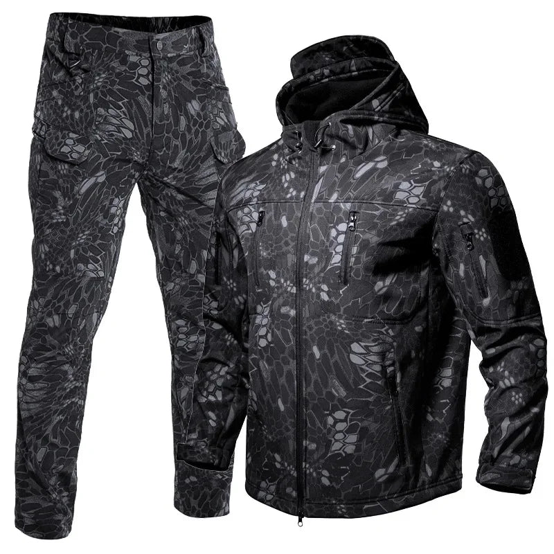 Waterproof Softshell Camouflage Hiking Outerwear Fleece Lined Outdoor Jacket Pants Set Warm Waterproof Winter Mountain Climbing