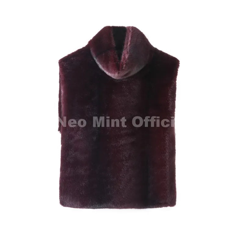 Neo Mint 2025 Brand Fashion Faux Fur Sable Vest Crop Top Autumn Winter Turtleneck Eco Mink Fur Tank Tops Sleeveless Jacket Coat