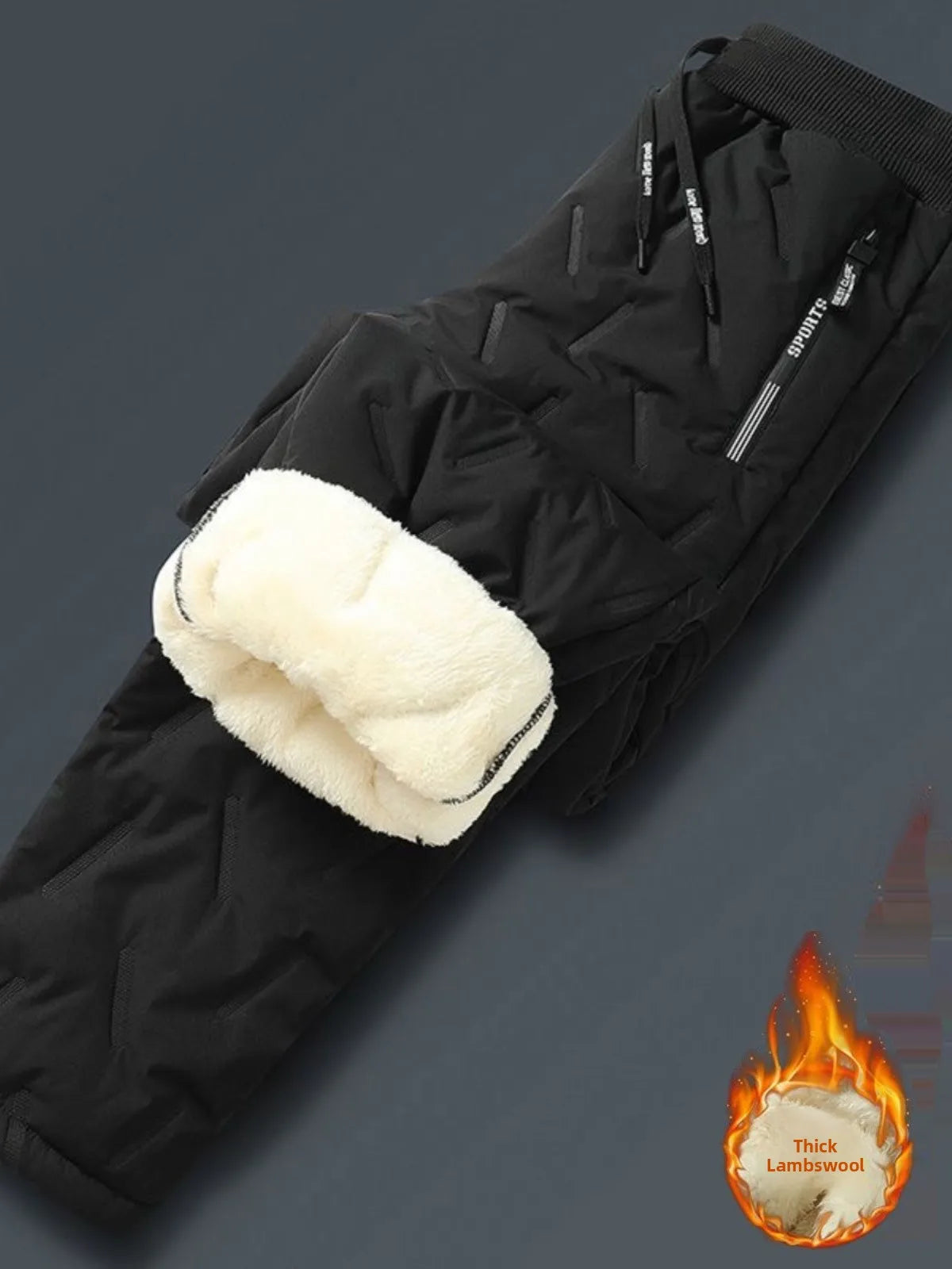 Winter Men's Large Size Casual Lamb Velvet Fce Lined Thiened Outdoor Warm Loose Cuffed Downproof Windproof Cotton Pants