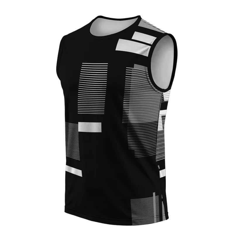 Art Men Vest Street Fashion Round Neck Sleeveless Printed Tshirt Daily Outdoor Sports Fitness Running Top Contrast Colors 2025