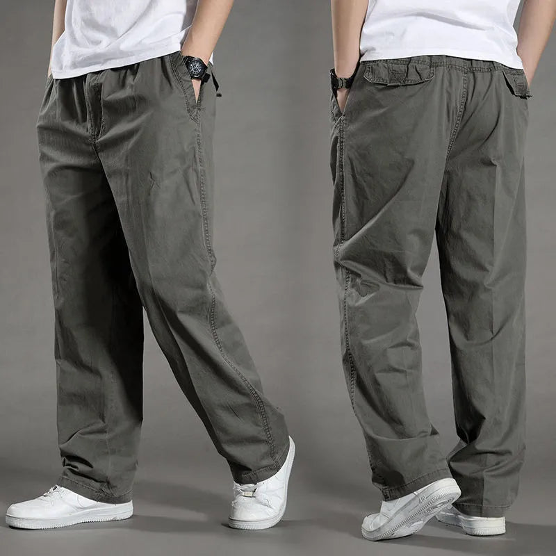 Mens Casual Cargo Pants Loose Fit Spring Autumn Men's Cotton Trousers Sports Many Pockets Wide Leg Straight Pants