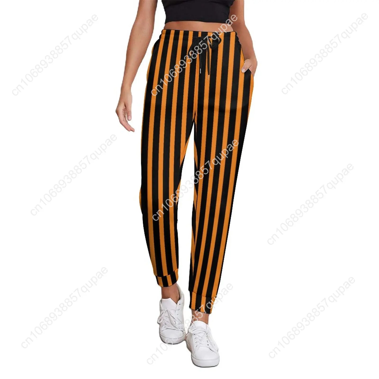 Black White Striped Pants Woman Vertical Lines Print Street Wear Sweatpants Spring Trendy Custom Trousers Big Size
