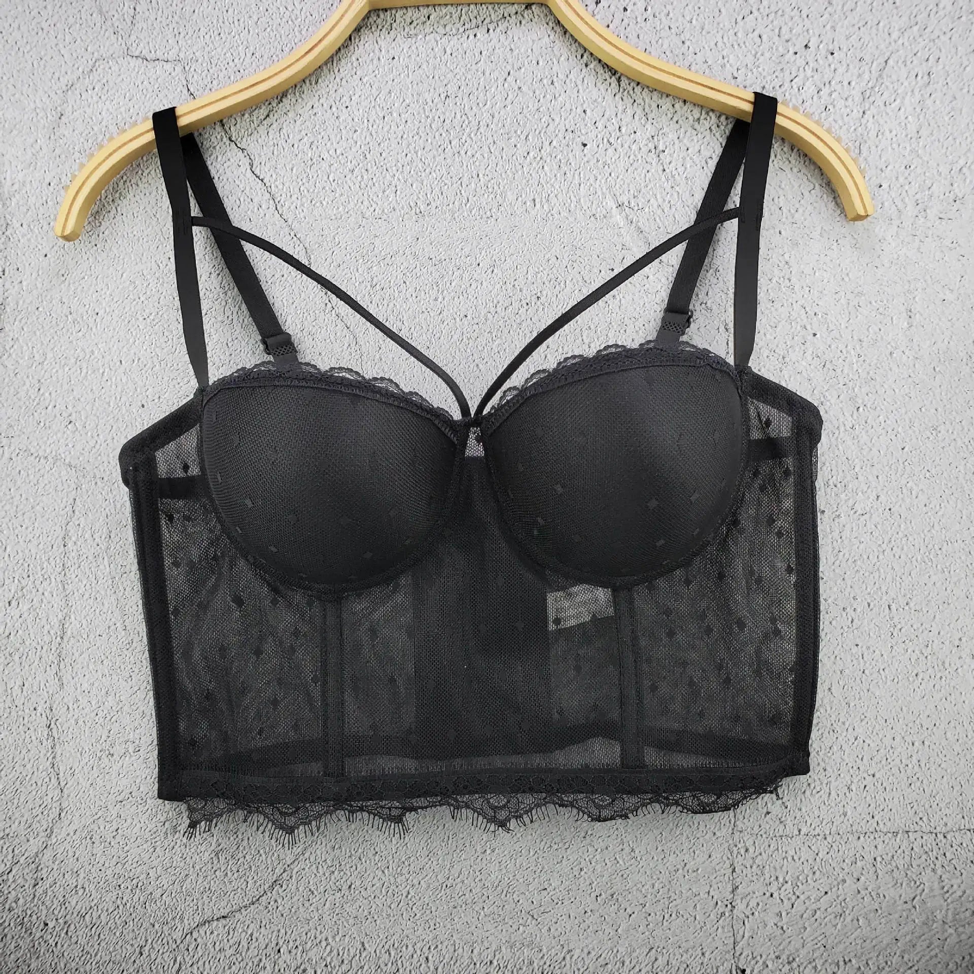 J738 Dropship Beautiful Black White Bras For Girls Women Sweet Memory Chain Tassel Small Tank Top with Elegant Strap Underwear