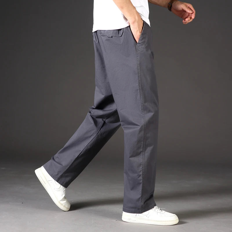 Mens Casual Cargo Pants Loose Fit Spring Autumn Men's Cotton Trousers Sports Many Pockets Wide Leg Straight Pants
