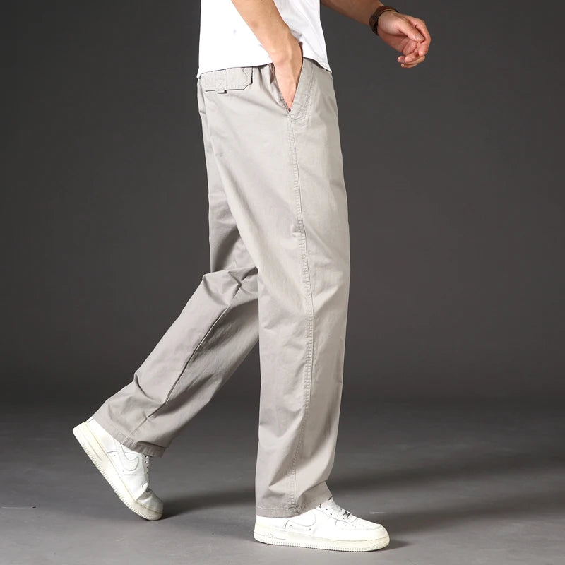 Mens Casual Cargo Pants Loose Fit Spring Autumn Men's Cotton Trousers Sports Many Pockets Wide Leg Straight Pants