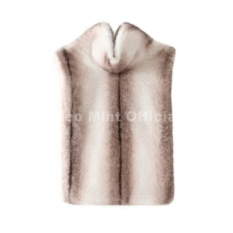Neo Mint 2025 Brand Fashion Faux Fur Sable Vest Crop Top Autumn Winter Turtleneck Eco Mink Fur Tank Tops Sleeveless Jacket Coat