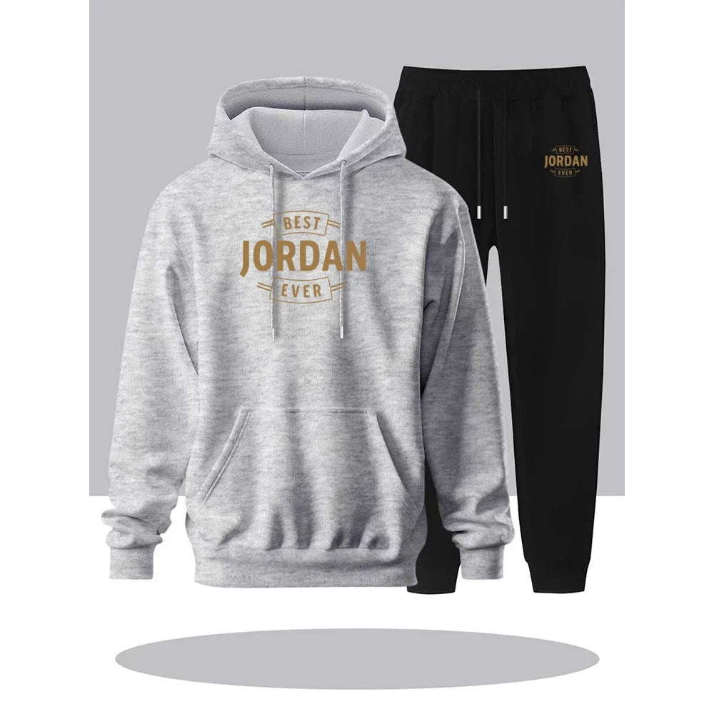 Men's casual street style hoodie, comfortable sports and leisure set for autumn and winter. Minimalist Men's Printed Hoodie Set