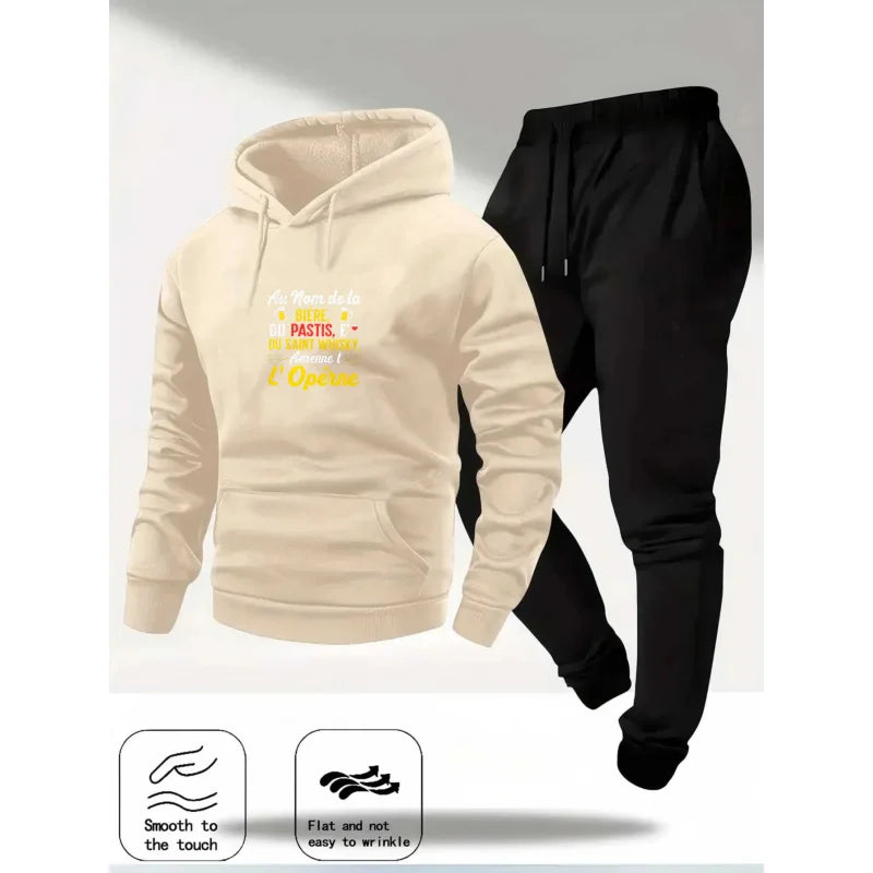 Hoodie Set Beige Black Printed Královnu Jméno Text Couple Sweatshirt Tracksuit Casual Wear for Men Women