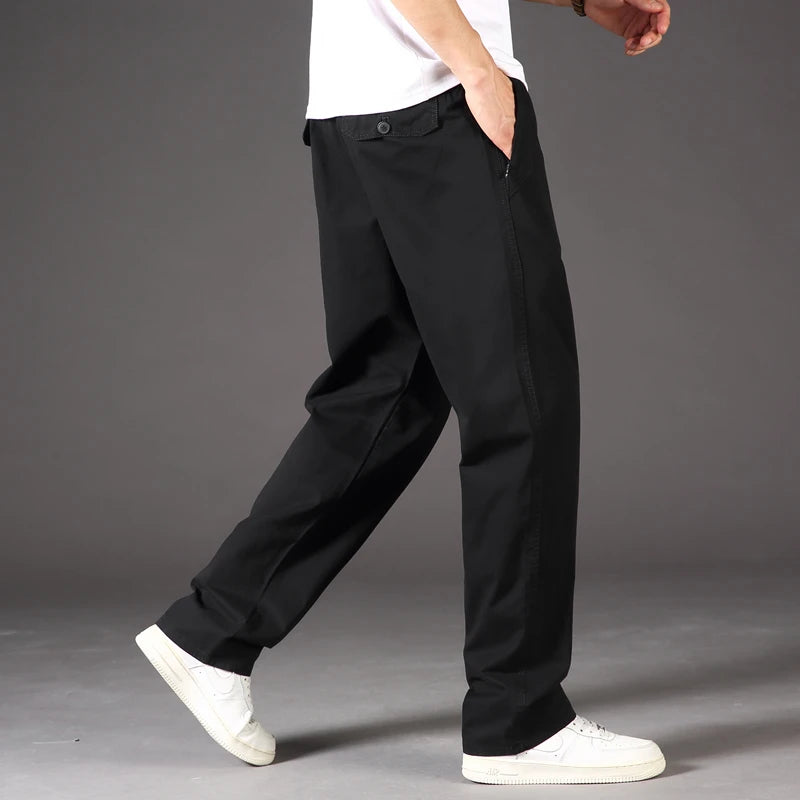 Mens Casual Cargo Pants Loose Fit Spring Autumn Men's Cotton Trousers Sports Many Pockets Wide Leg Straight Pants