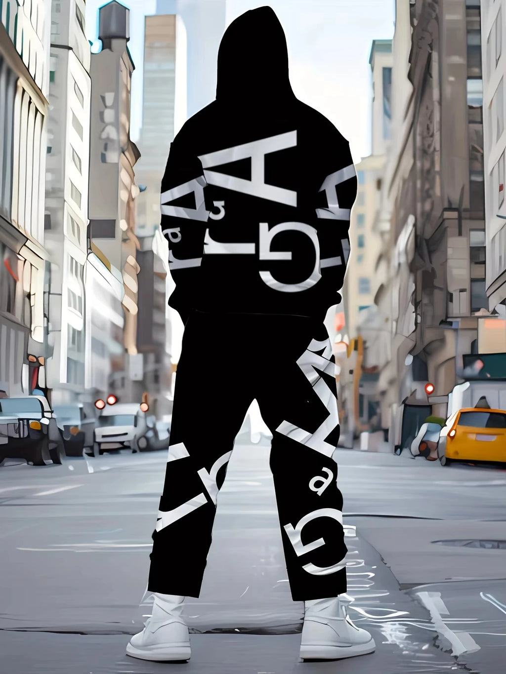 Men's Casual Fashionable Streetwear Hoodie Set Spring Autumn 2025 Collection with Letter Prints