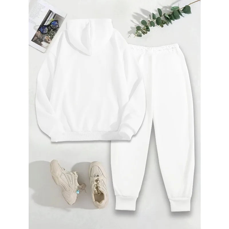 2025 Women's Casual Polyester Two Piece Set Autumn/Winter Hoodie with Pocket Pants 3D Printed Letter Perfect Imperfect Design