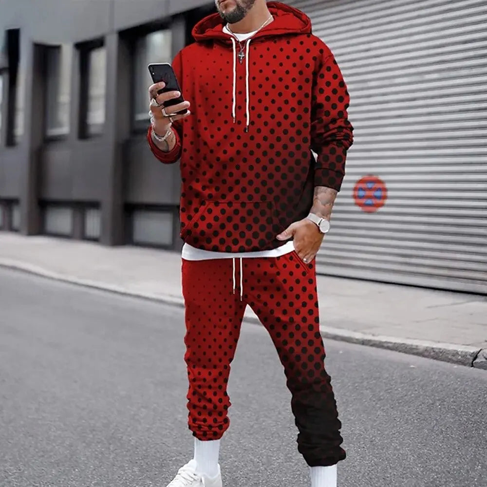 Funny 3D Polka Dot Print Men's Hoodies Set Autumn Winter Casual Sweatshirt Sweatpants 2 Piece Fashion Loose Street Clothing Suit