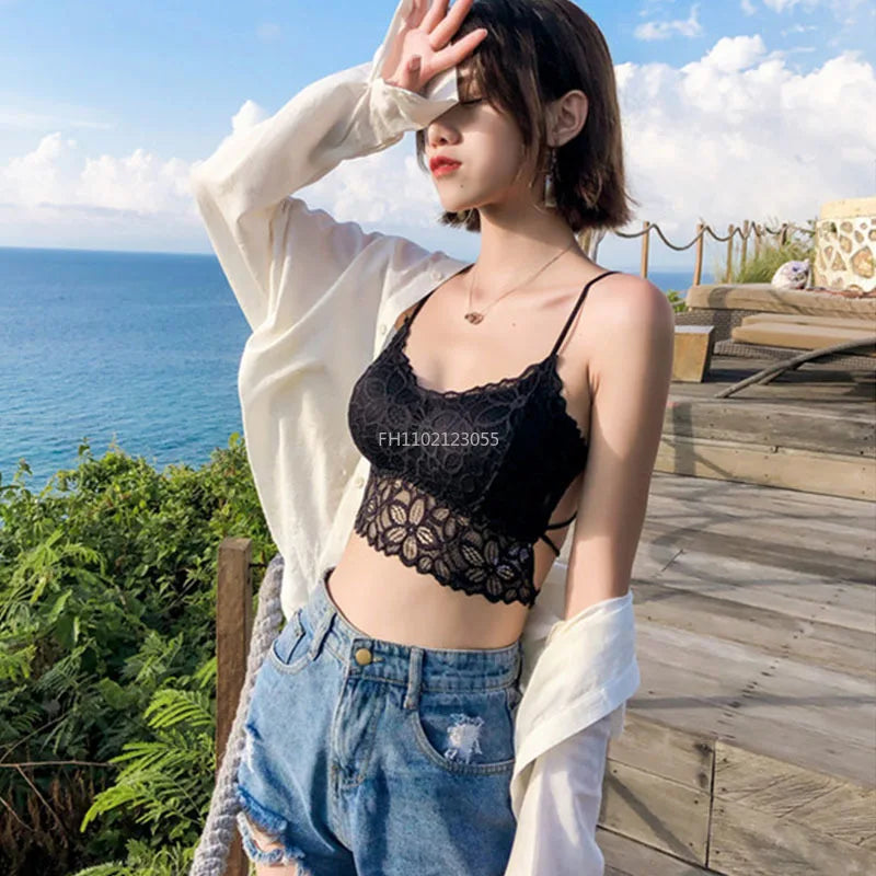 1PC Full Lace Beauty Back Cross Slim With Chest Pad Gathered Hollow Tube Top underwear women bra wire free bra bralette bralette