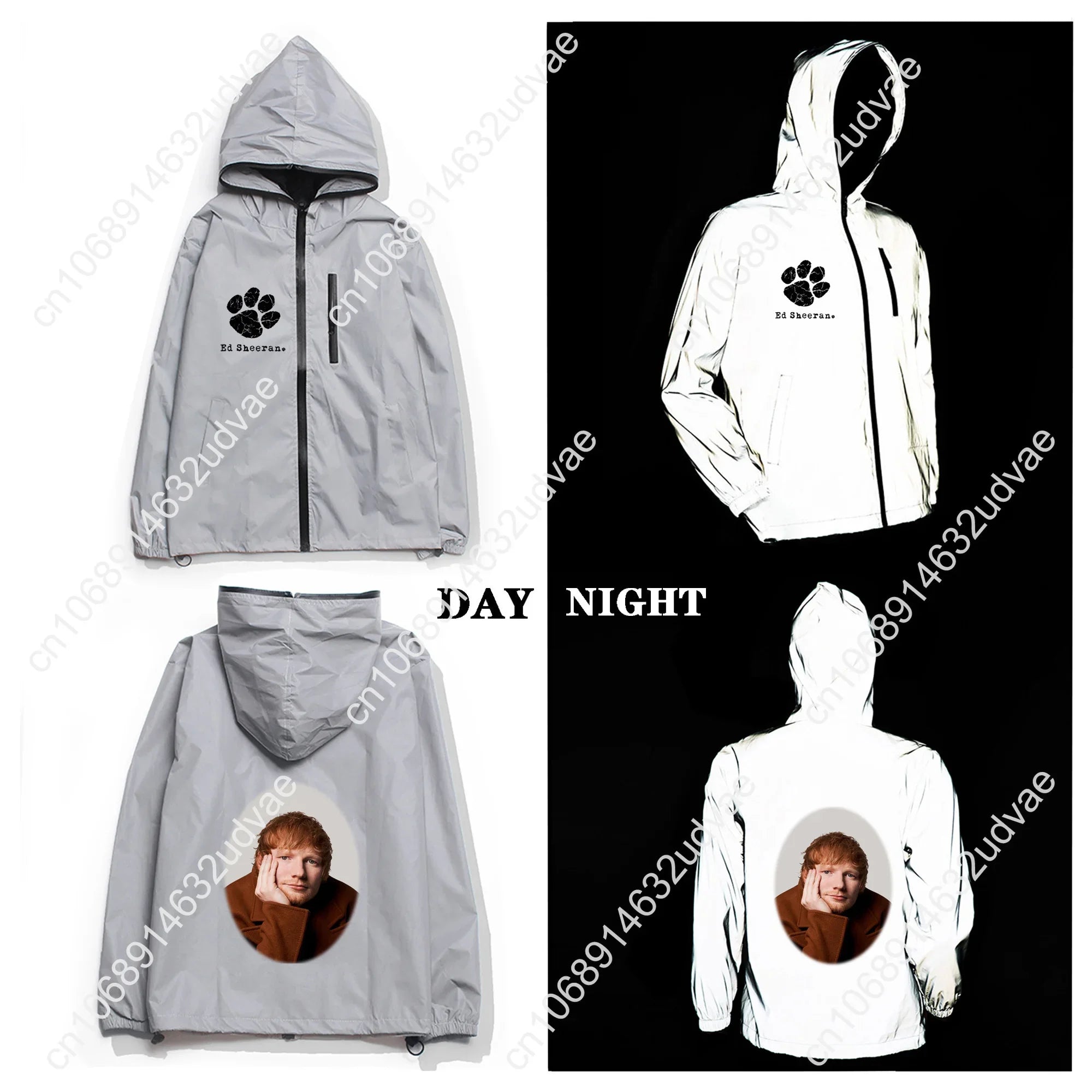 Ed Sheeran Reflective Jacket Mens Womens Coat Hooded Windbreaker Runing Pocket Jackets Cycling Hiking Zipper Customized Hoodie