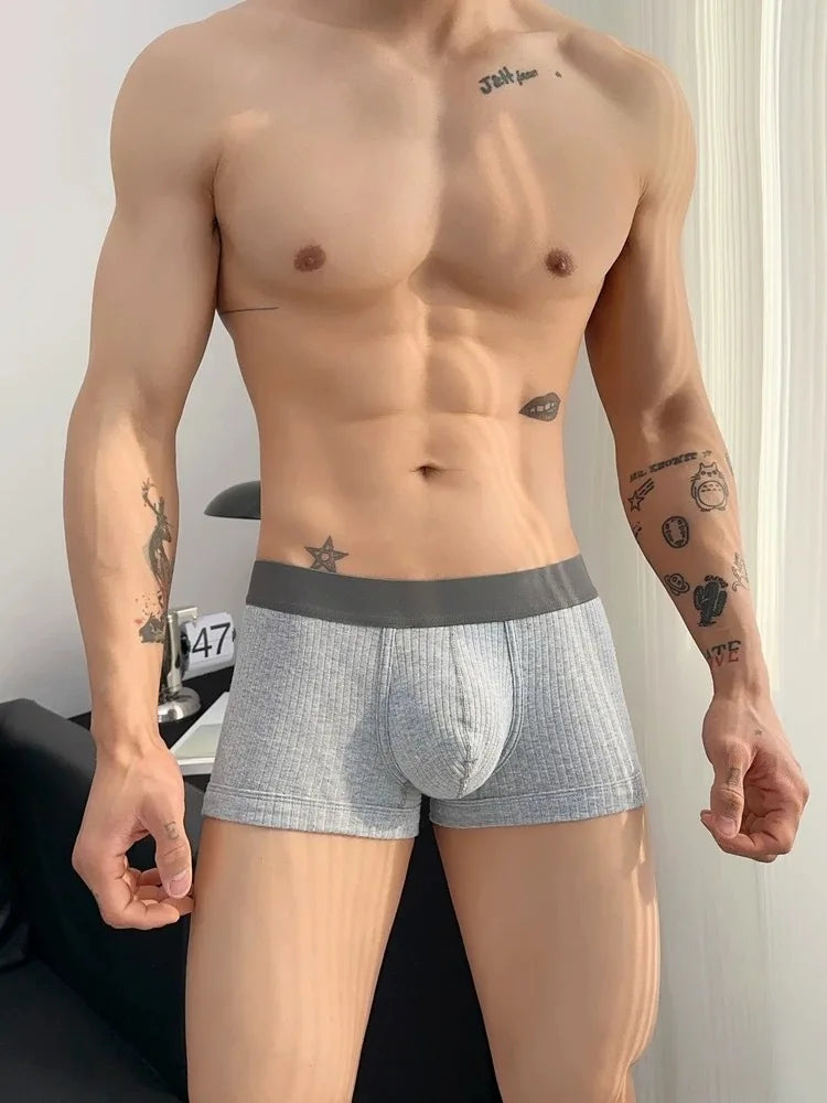 New European and hot-selling pure cotton crotch threaded men's underwear four corners flat corners summer thin breathable 232