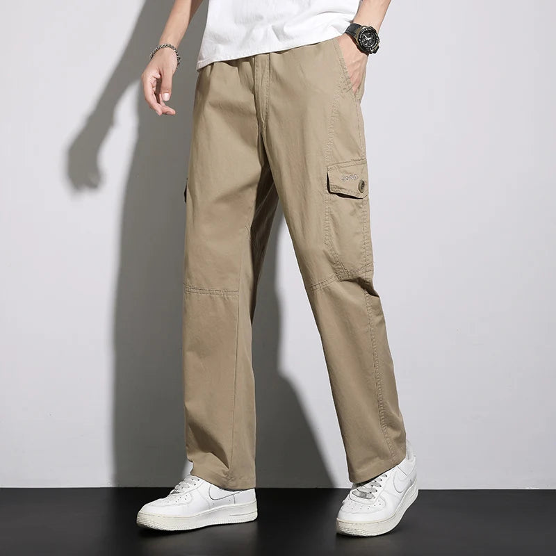 Mens Casual Cargo Pants Loose Fit Spring Autumn Men's Cotton Trousers Sports Many Pockets Wide Leg Straight Pants