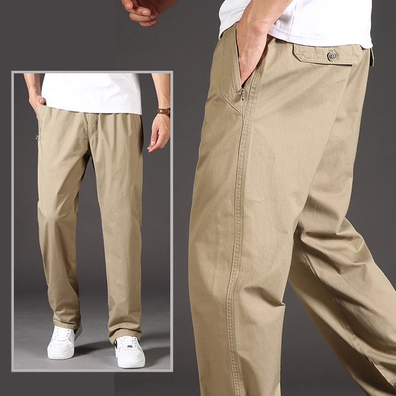 Mens Casual Cargo Pants Loose Fit Spring Autumn Men's Cotton Trousers Sports Many Pockets Wide Leg Straight Pants