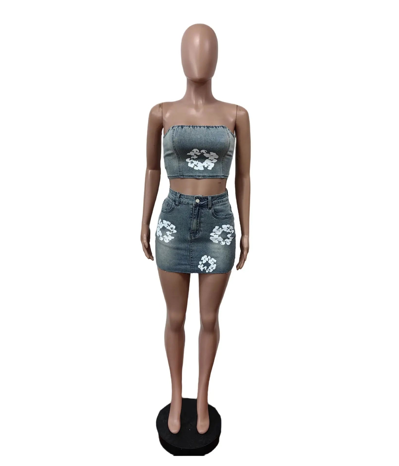 Denim 2 Piece Sets Women Short Skirt Outfits Casual  Sleeveless Tank Top Slim Fit Sexy Party Night High Waist Suits Ensemble