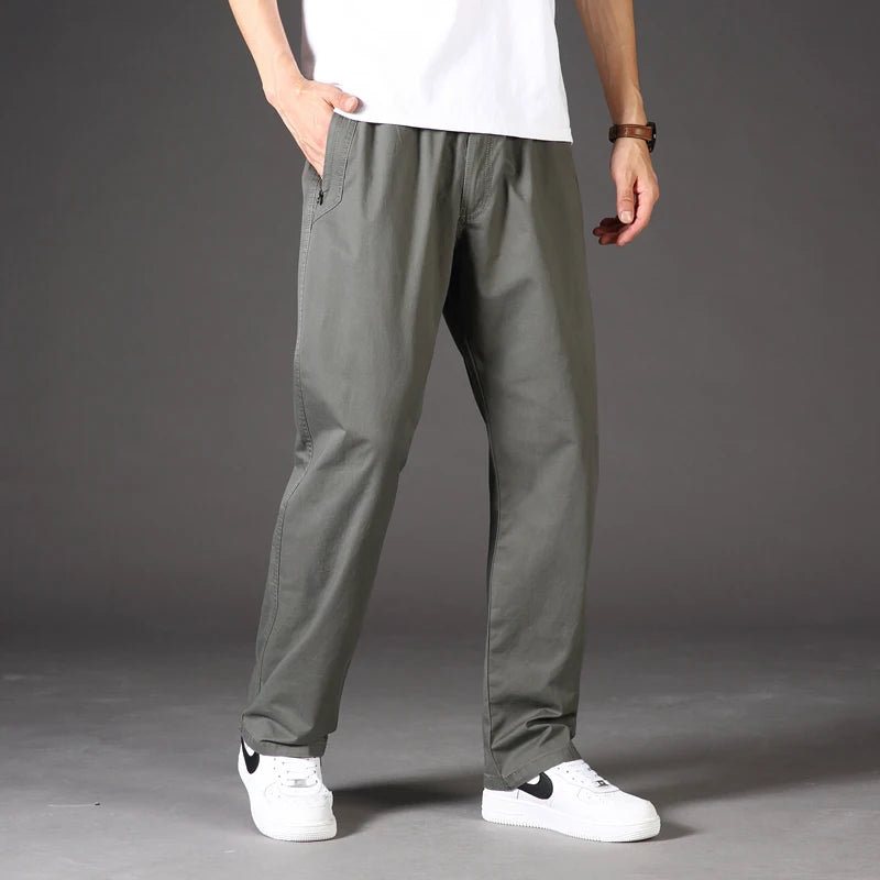 Mens Casual Cargo Pants Loose Fit Spring Autumn Men's Cotton Trousers Sports Many Pockets Wide Leg Straight Pants