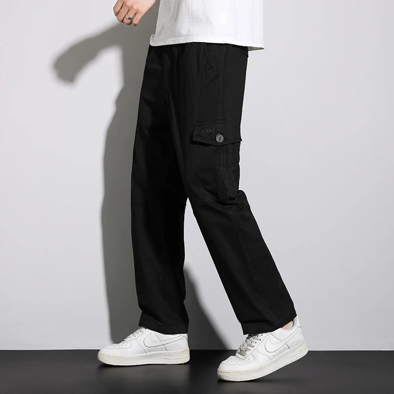 Mens Casual Cargo Pants Loose Fit Spring Autumn Men's Cotton Trousers Sports Many Pockets Wide Leg Straight Pants