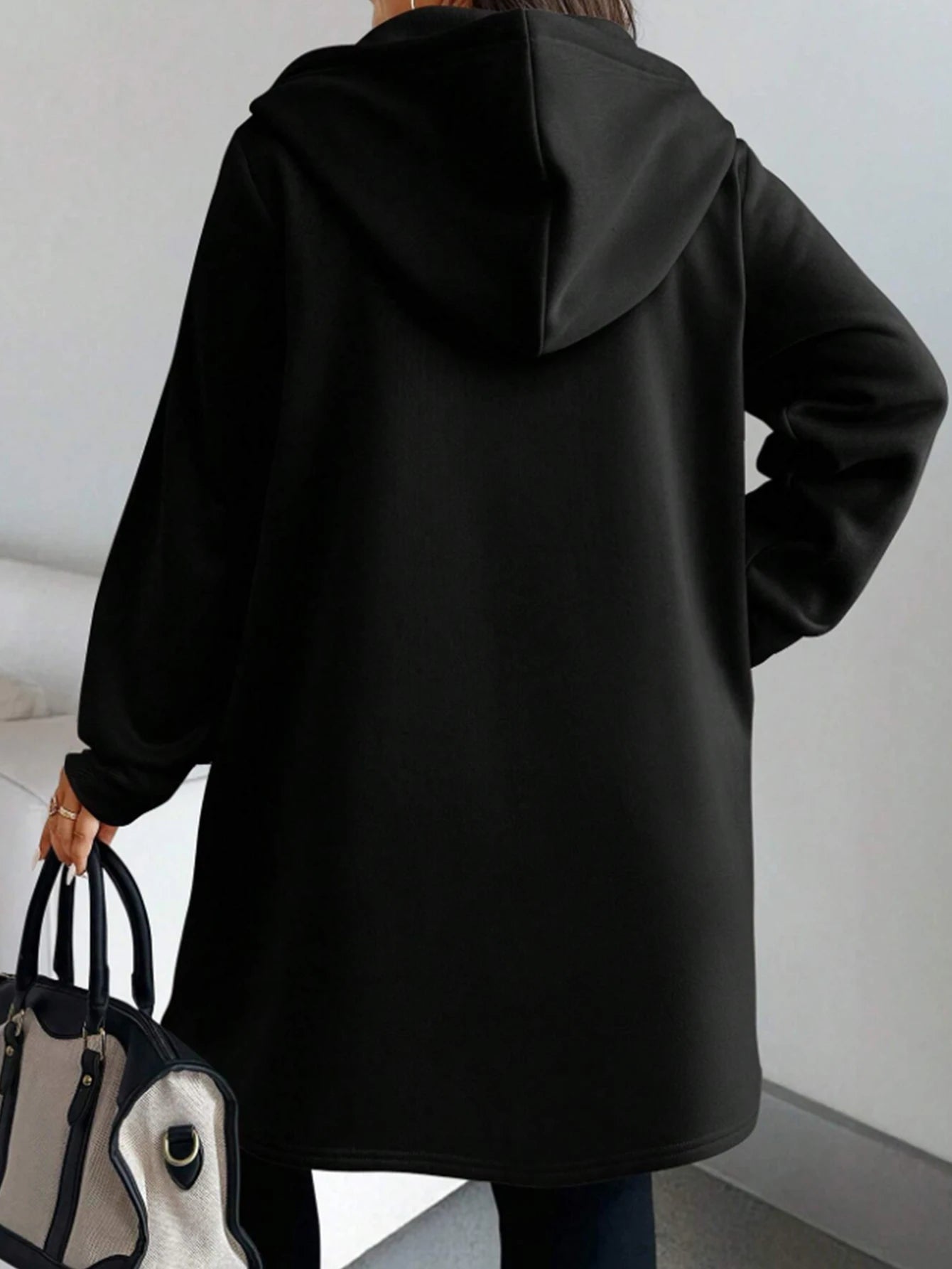 Plus Size Women's Long Zip - Up Hoodie, Double Warm Fabric, "LOVE" Lettering Detail, Casual & Cozy Daily Wear