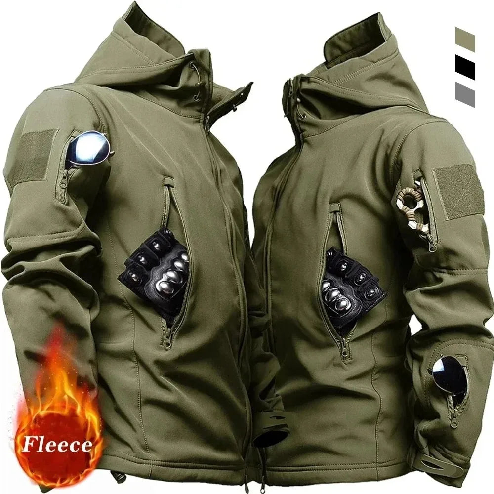 Men's Hooded Casual Military Outdoor Utility Jacket Fashion Sharkskin Soft-Shell Tactical Waterproof Combat Bomber Jacketo