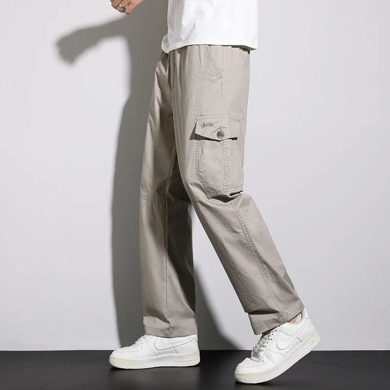 Mens Casual Cargo Pants Loose Fit Spring Autumn Men's Cotton Trousers Sports Many Pockets Wide Leg Straight Pants