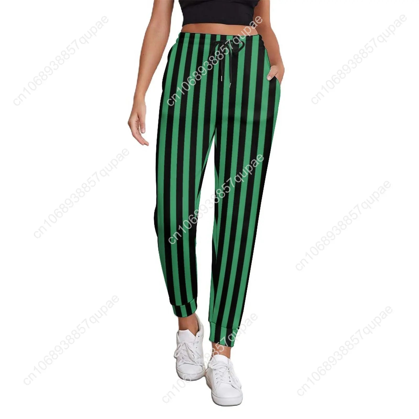 Black White Striped Pants Woman Vertical Lines Print Street Wear Sweatpants Spring Trendy Custom Trousers Big Size