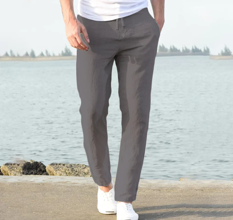 2025 Men's linen and cotton trousers, new for autumn, breathable linen trousers of solid colour, sportswear s-5xl
